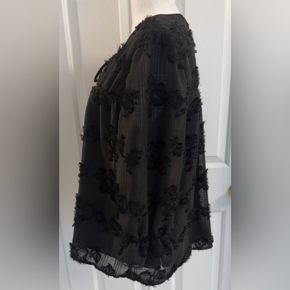 NWT Koko + Mason Lace Ruffle Black  Top Size M - Picture 3 of 10
